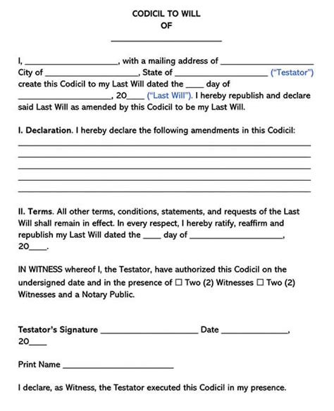 Free Printable Codicil To Will Customize And Print