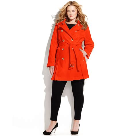 lyst michael kors plus size double breasted belted trench coat in red