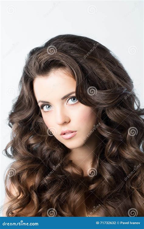 Young Beautiful Woman With Long Curly Hair Beauty Fashion