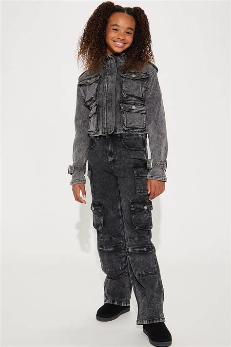 Mini Mad For You Cargo Jeans Acid Wash Black Fashion Nova Kids