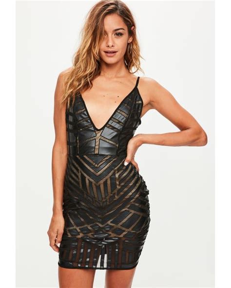 Lyst Missguided Black Faux Leather Bodycon Dress In Black