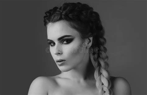 Pigtails Sensual Portrait Of Young Woman In Studio Beautiful Girl