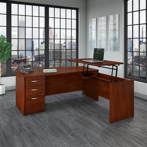 Bush Business Furniture Series C Elite 72w Sit To Stand L Shaped Desk Office Set Hansen Cherry