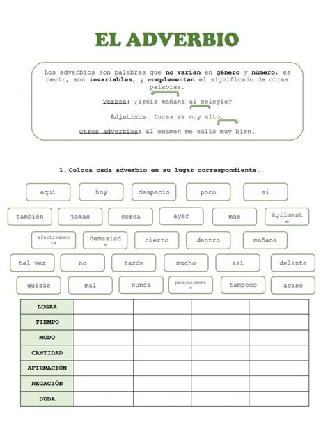 Ficha Pdf Online De Adverbios Para Quinto Primaria Learning Spanish