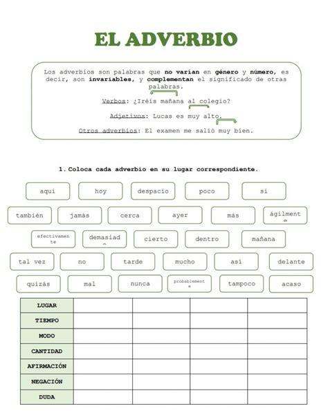 Ficha Pdf Online De Adverbios Para Quinto Primaria Ejercicios De