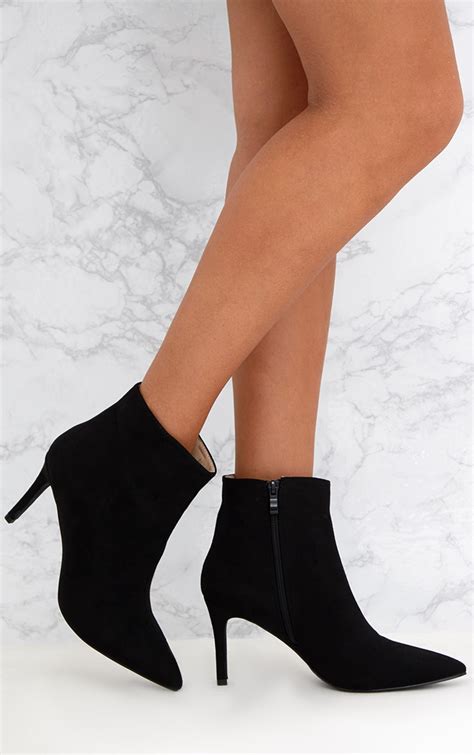 Black Mid Heel Pointed Ankle Boots Shoes Prettylittlething Usa