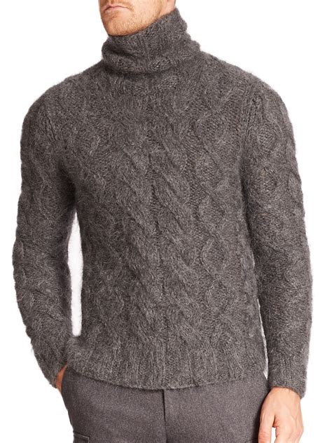 Lyst Michael Kors Mohair Blend Cable Turtleneck Sweater In Gray For Men