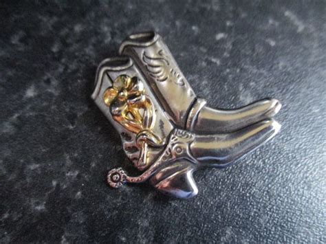 Vintage Silver And Gold Tone Cowboy Boots Brooch Cowgirl Etsy