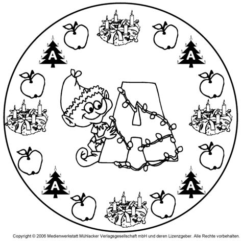 Von mir gezeichnete und realisierte illustration von zwei kleinen wichteln. Weihnachts-Wichtel-Buchstaben-Mandala zum A ...