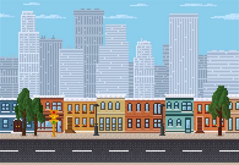 Pixel Cityscape 8 Bit Pixel Art Game Landscape 12484301 Vector Art At