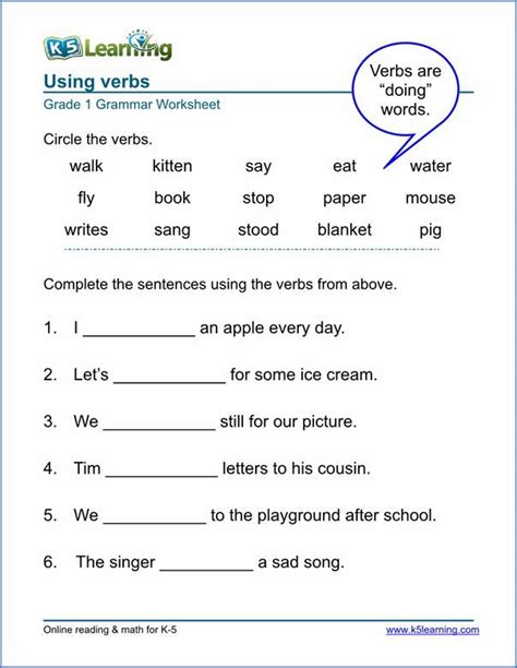 The most important thing about these practice sets is their. Printable Verb Worksheets from K5learning.com | Verb ...
