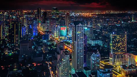 Bangkok Ville Nuit Gratte Ciel Lumières Fonds Décran