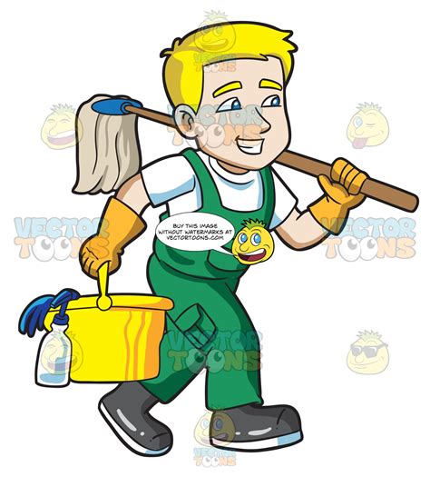 A Janitor On His Way To Clean A Floor Clipart Cartoons