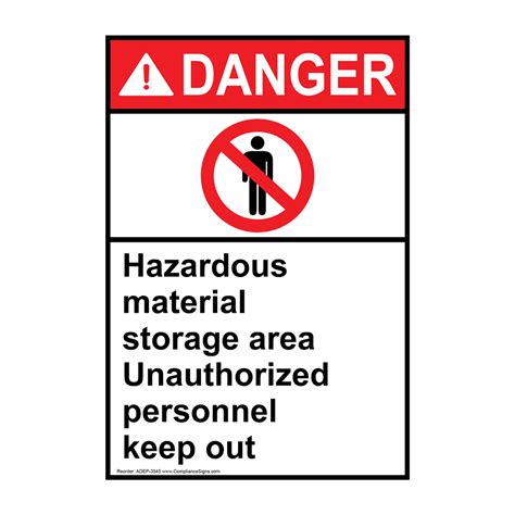 Portrait Ansi Danger Hazardous Material Storage Area Sign Adep