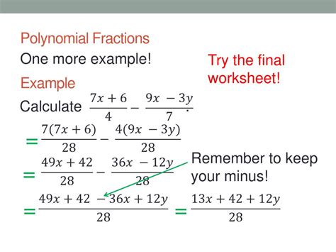 Simplifying Polynomial Fractions Worksheet