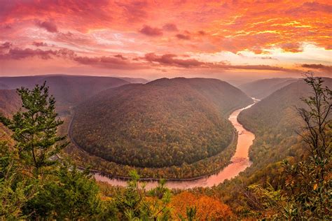 Grandview Fiery Sunrise New River Gorge West Virginia Oc 1600x1067