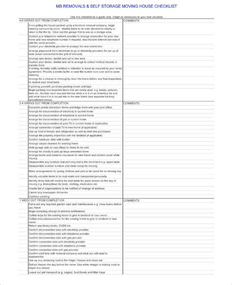 46 Moving Checklist Templates Free Pdf Word Excel Formats
