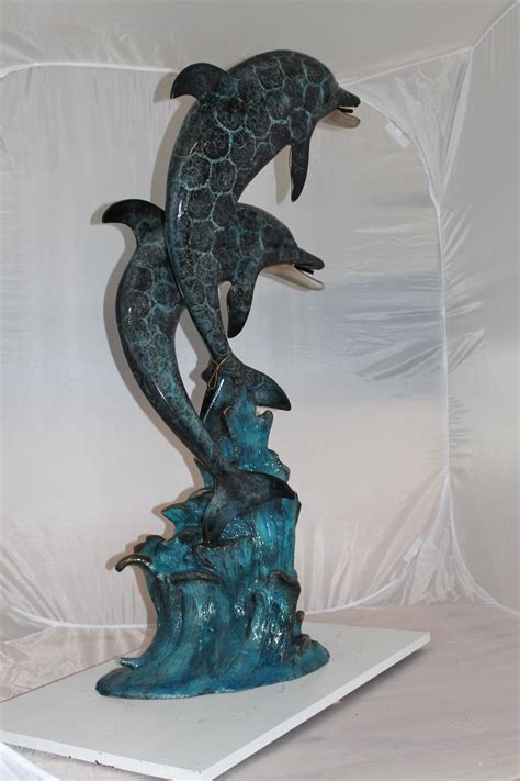 Two Dolphins Fountain Bronze Statue Size 22l X 12w X 46h Nifao