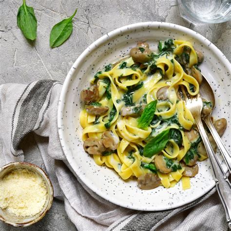 Creamy Tagliatelle With Mushrooms And Baby Spinach