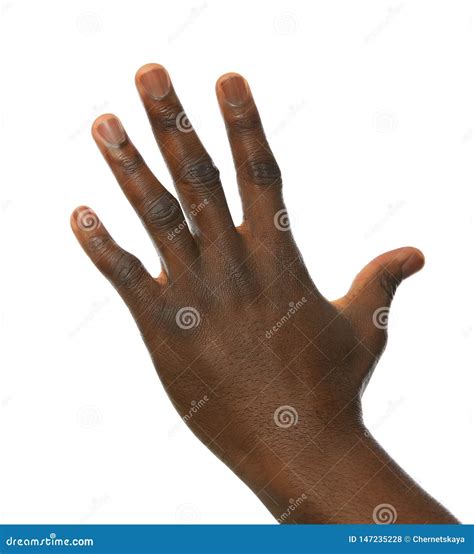 African American Man Showing Hand Gesture On White Background Stock