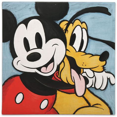 A Painting Of Mickey And Pluto Hugging Each Other