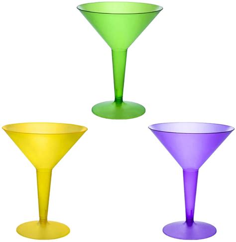 Two Piece Hard Plastic 12 Ounce Martini Glasses 12 Pieces Party Cups Mardi Gras Mix 5 5 Inches