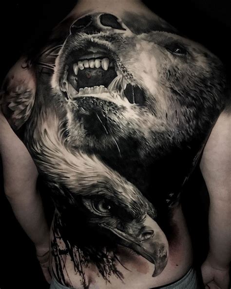 bear and eagle full back piece tatuagem nas costas masculina tatuagens de urso tatuagem nas costas