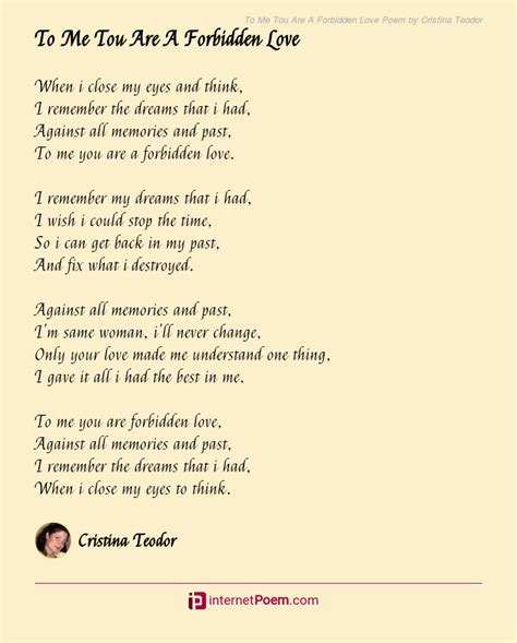 To Me Tou Are A Forbidden Love Poem By Cristina Teodor