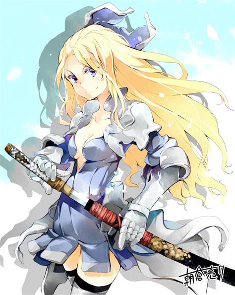 Safebooru 1girl Armor Armored Dress Asakura Ryousuke Black Legwear Blonde Hair Blue Bow Blue