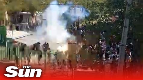 Iranian Security Forces Disperse Protest With Tear Gas Youtube