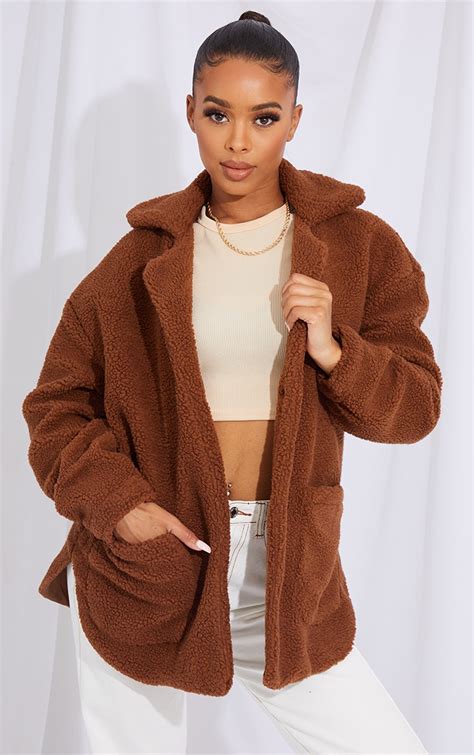 Tan Teddy Shacket Coats And Jackets Prettylittlething Ire