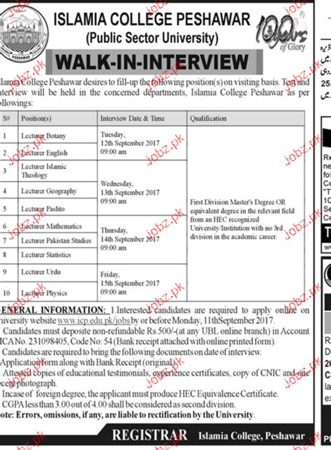 Islamia College Peshawar Icp Public Sector University Jobs 2023 Job