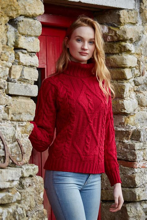 Traditional Turtle Neck Aran Sweater The Irish Celtic Craft Shop