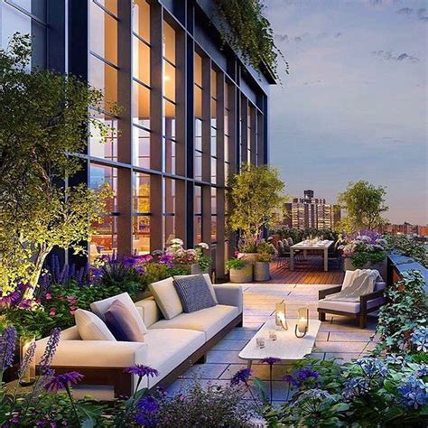 The shade for the table lamp was made from a blueprint of the house. 14 Jaw Dropping New York Roof Top Gardens - Jungle Spaces