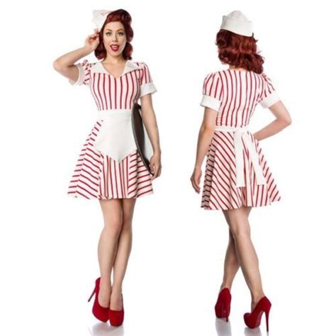American Diner Girl Waiter Waitress Maid 50s Retro Costume Fancy Dress New Xs Xl Retro Costume