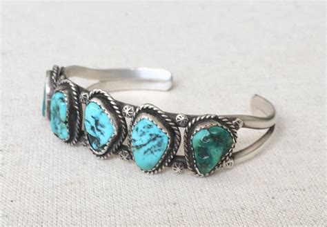 Navajo Turquoise Bracelet Cuff Vintage Native American Sterling Silver