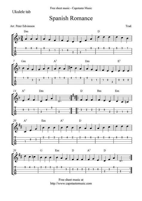 Afterall, it's just one more moving part to add in. "Spanish Romance" Ukulele Sheet Music - Free Printable #ukelessons | Ukulele tabs