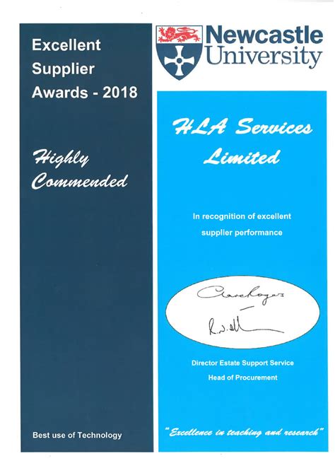 Hla Receives Award From Newcastle University Hla Services