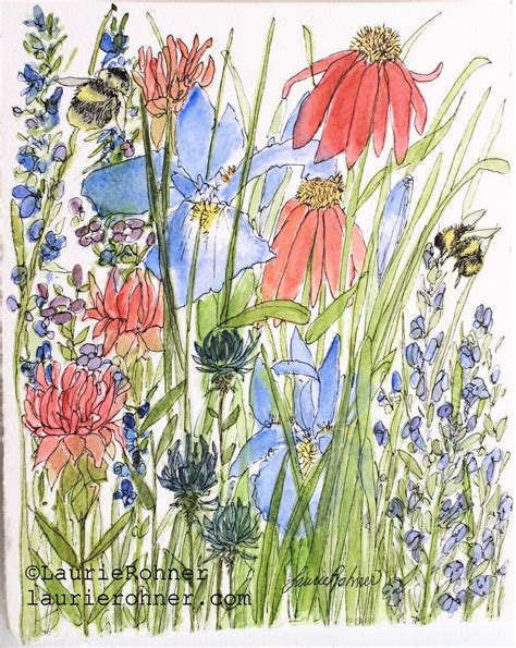 Sold Woodland Wildflowers And Bees Watercolor Painting Original Nature