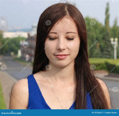 Portrait Of A Beautiful Girl With Her Eyes Closed Stock Image Image