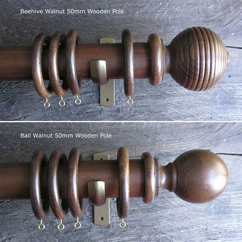 50mm Wooden Curtain Pole Set Walnut Finish Tinsmiths