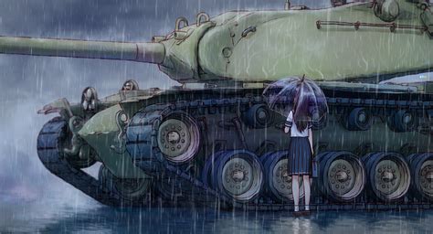 Wallpaper Anime Girls Rain Weapon Umbrella Tank