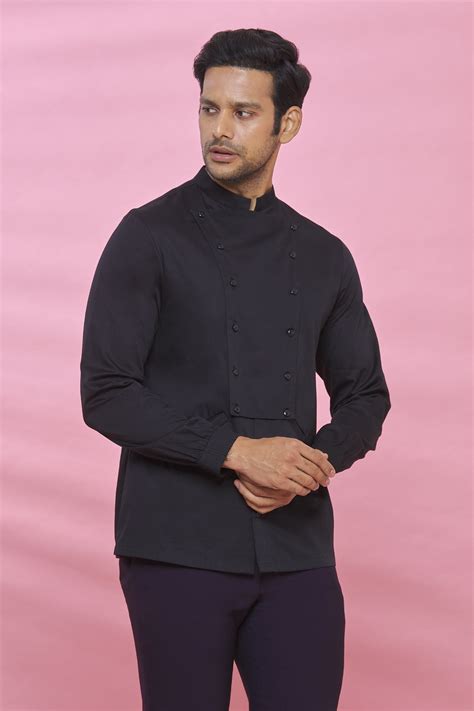 buy aces by arjun agarwal black cotton mandarin collar shirt online aza fashions