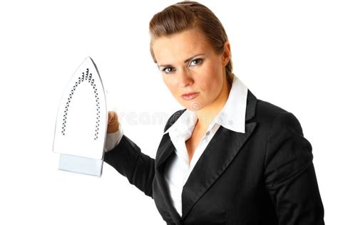 Angry Business Woman Menacingly Holding Iron Stock Photo Image Of