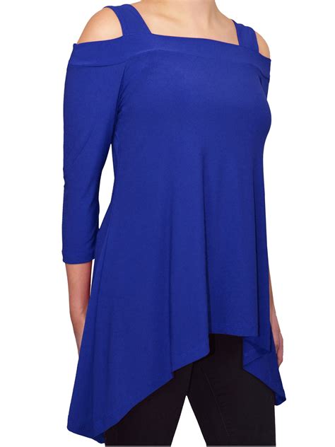 Moraea Moraea Womens Cold Shoulder Tunic Shirt Royal Blue Plus