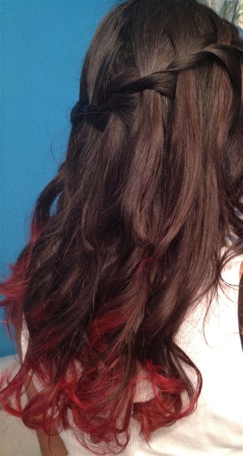 Red Dip Dye And Waterfall Braid Hair Pinterest Red Dip Dye