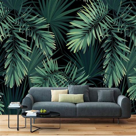 Custom Mural Wallpaper Hand Painted Tropical Leaves ㎡ Custom Murals