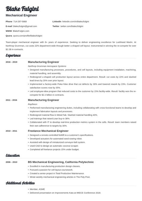 Mechanical Engineer Resume Examples And Templates For 2023
