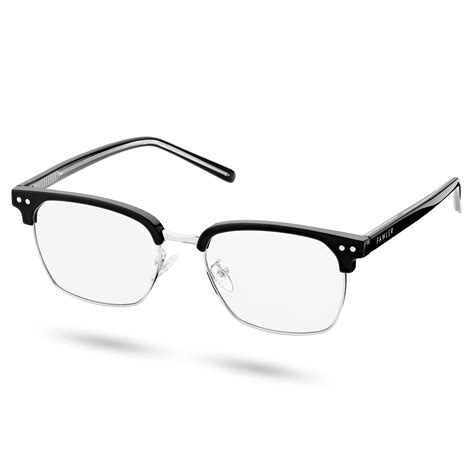 black browline and silver tone blue light blocking clear lens glasses in stock fawler
