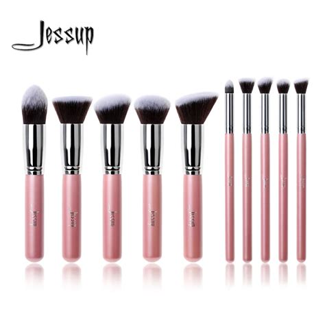 Professional 10pcs Pinksilver Jessup Brand Makeup Brushes Set Beauty Foundation Kabuki Brush